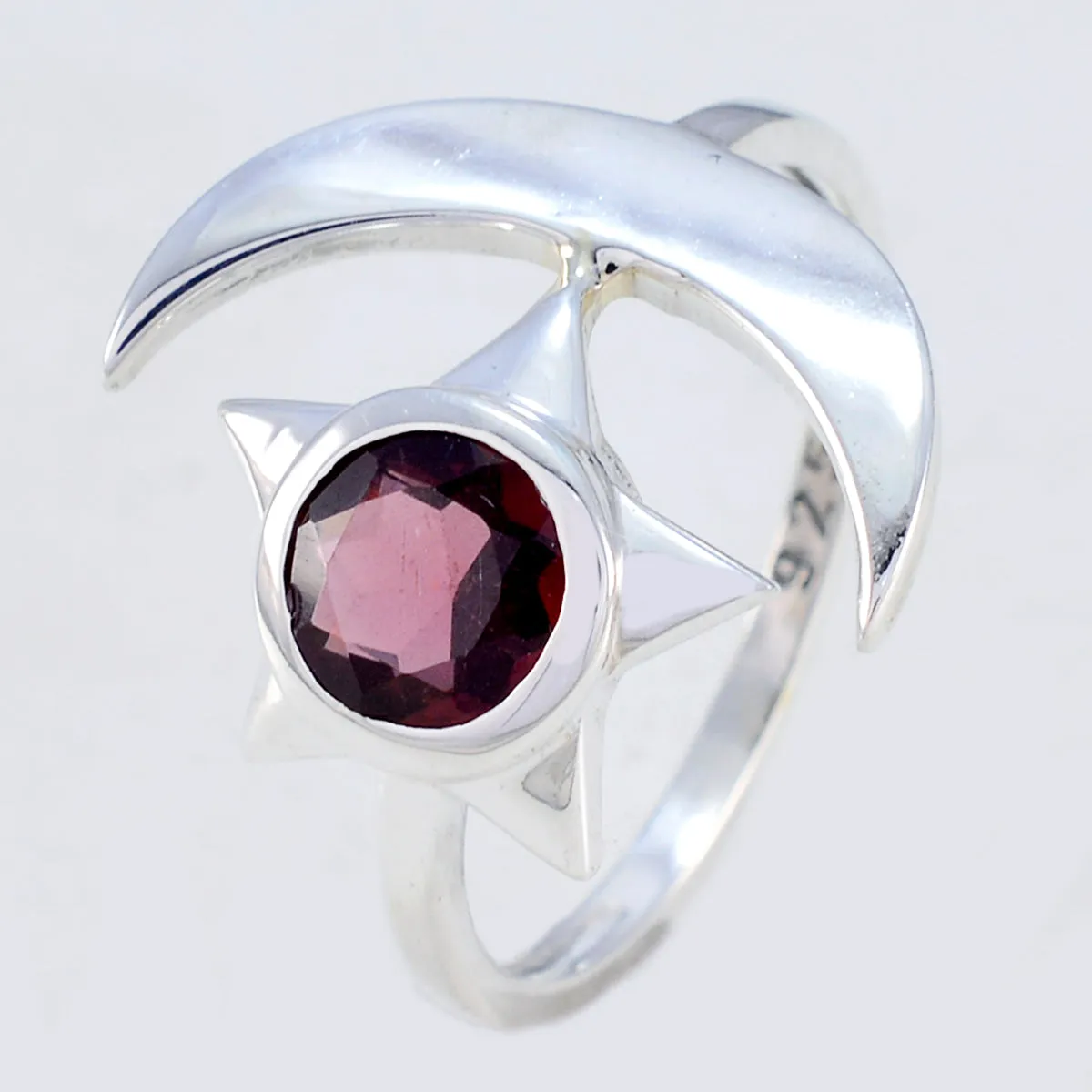 Riyo Aesthetic Gemstones Garnet Sterling Silver Ring Bullet Jewelry