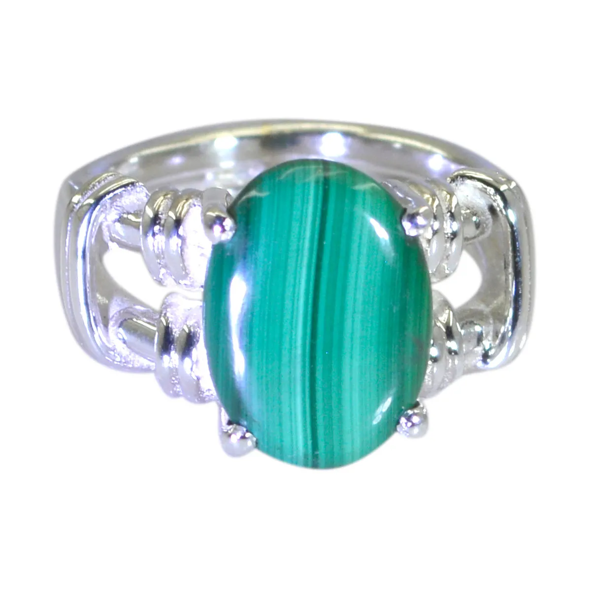 Riyo Elegant Gemstones Malachite 925 Silver Ring Wolf Jewelry