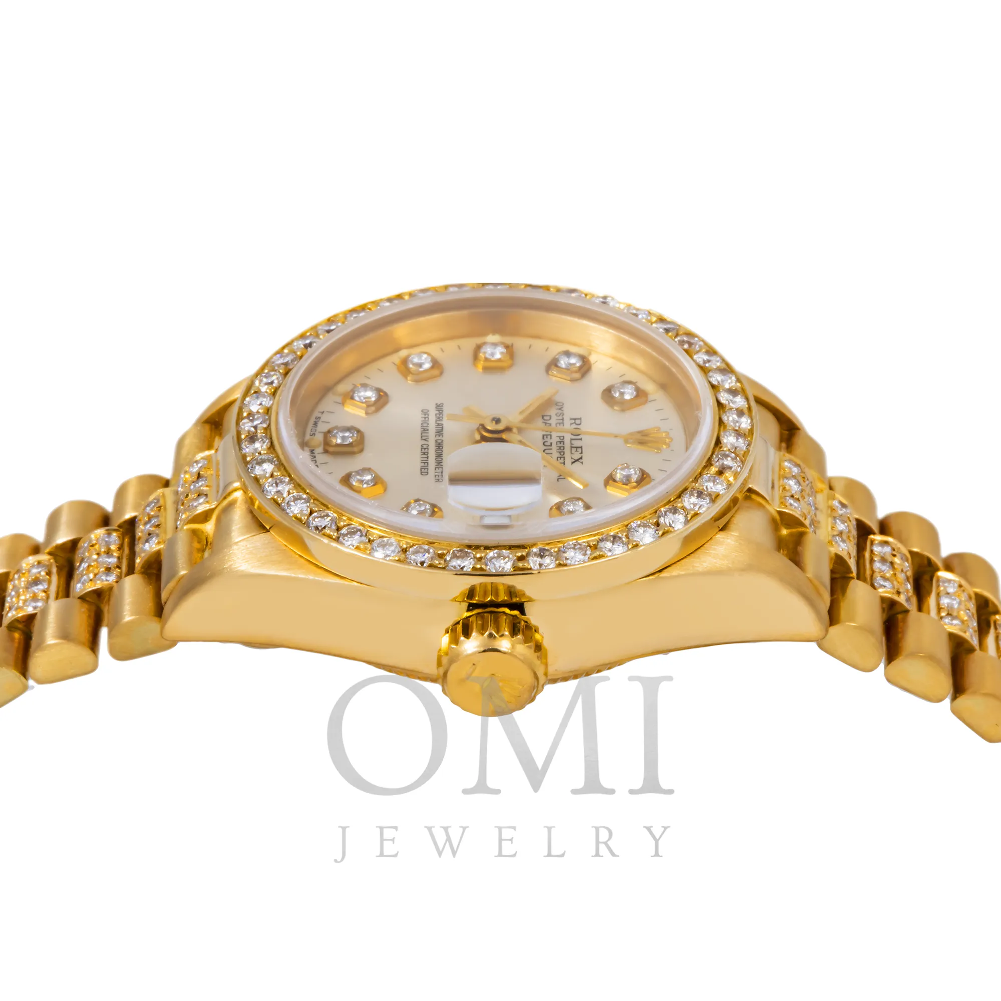 Luxury Rolex Lady-Datejust 26mm Diamond Watch - Silver Diamond Dial with Yellow Gold Semi-Diamond Jubilee Bracelet (Model 69178)