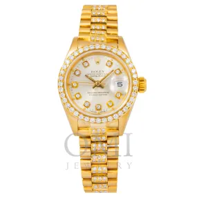 Luxury Rolex Lady-Datejust 26mm Diamond Watch - Silver Diamond Dial with Yellow Gold Semi-Diamond Jubilee Bracelet (Model 69178)