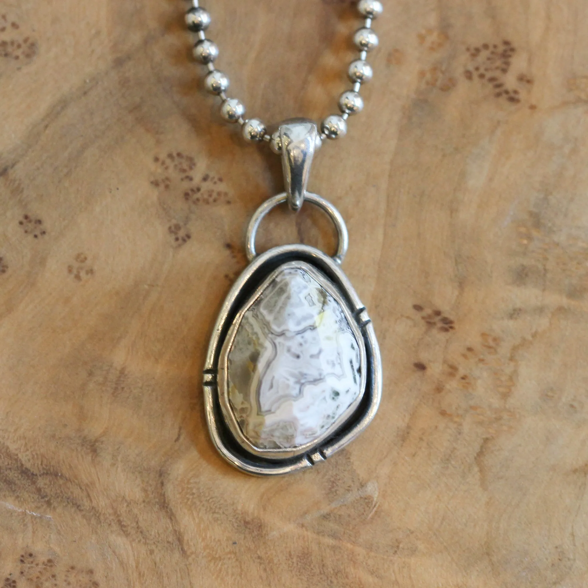 Rose Cut Laguna Lace Agate Pendant - Silversmith - .925 Sterling Silver - Laguna Agate Necklace