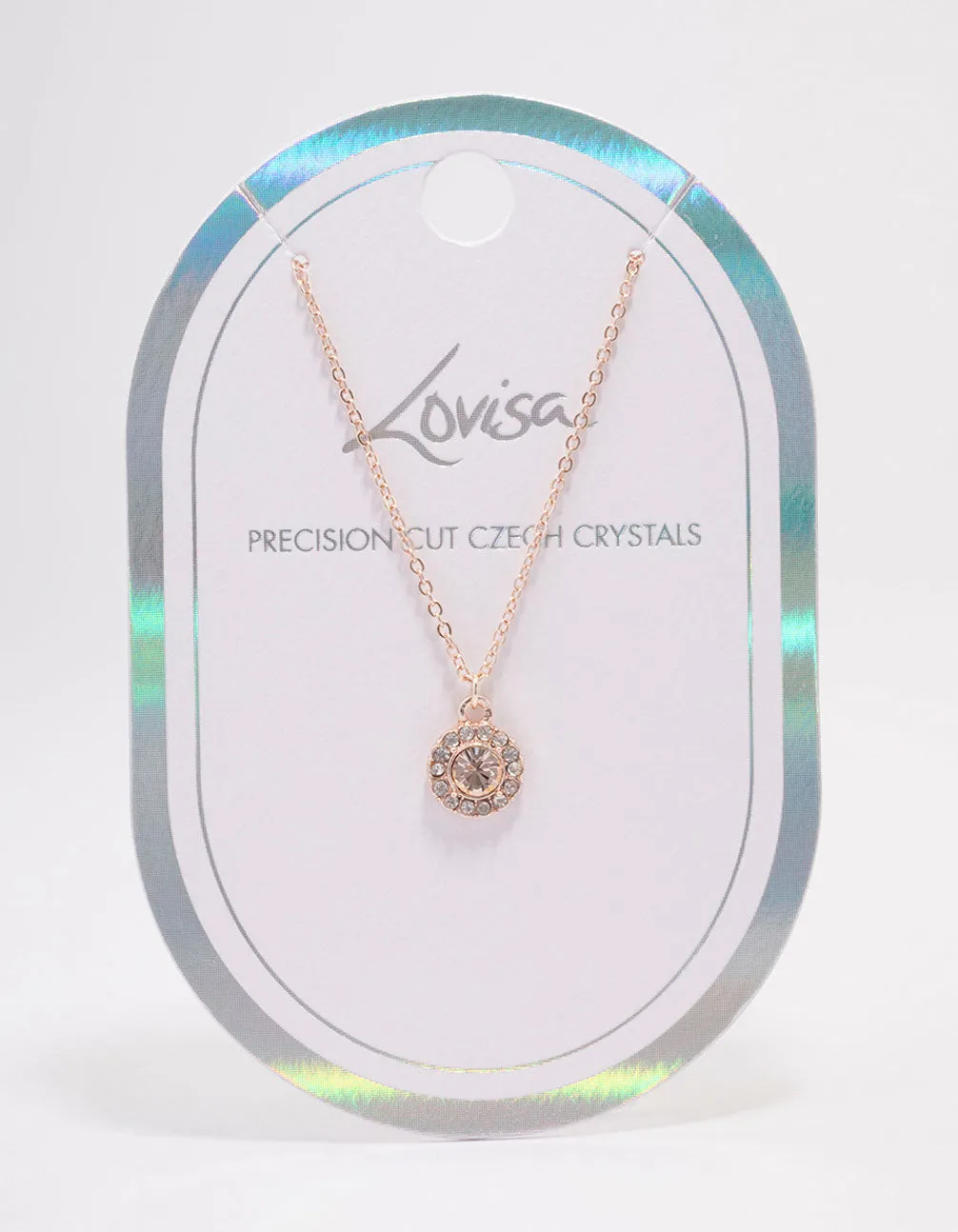 Rose Gold Crystal Halo Pendant Necklace