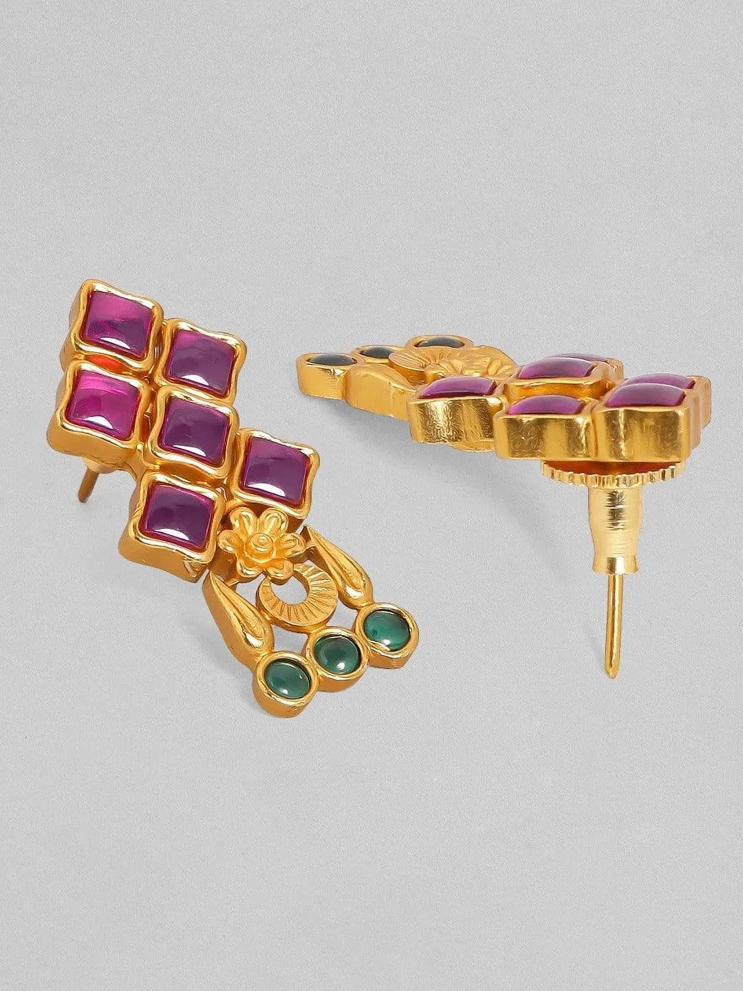 Rubans 24K Gold-Plated Purple & Green Ruby-Studded Handcrafted Jewellery Set