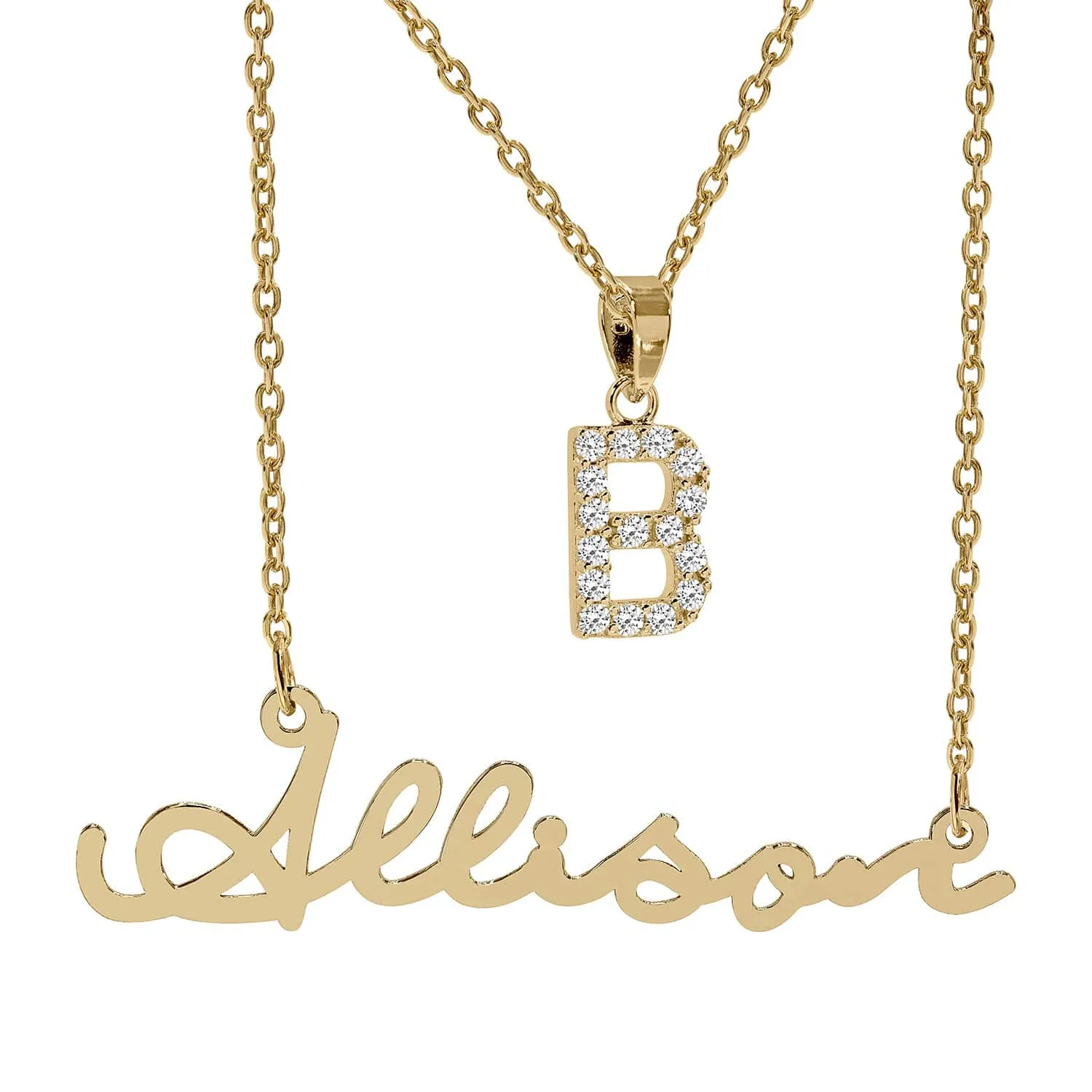 Script Name Necklace With FREE Zirconia Initial Pendant