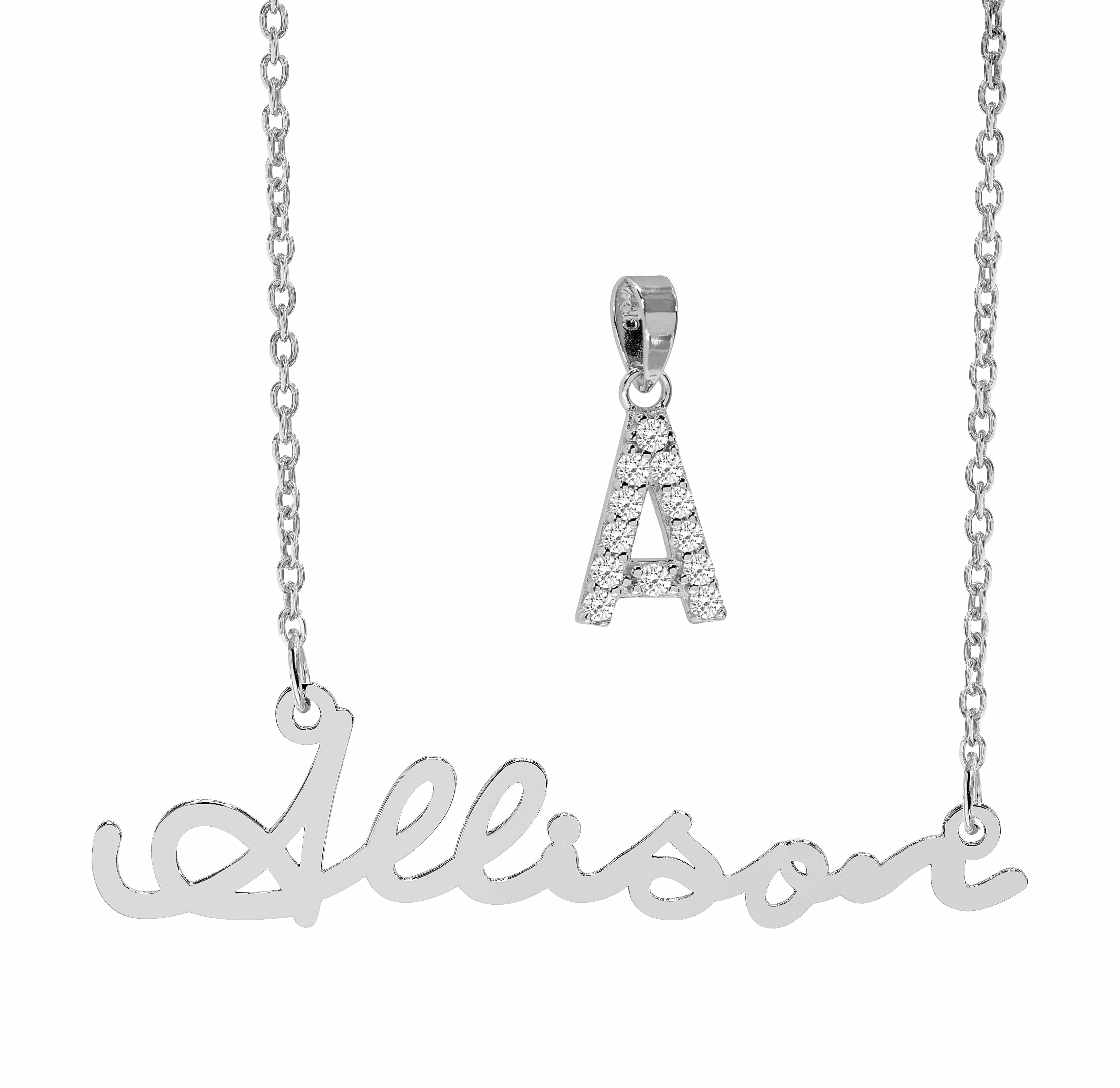 Script Name Necklace With FREE Zirconia Initial Pendant