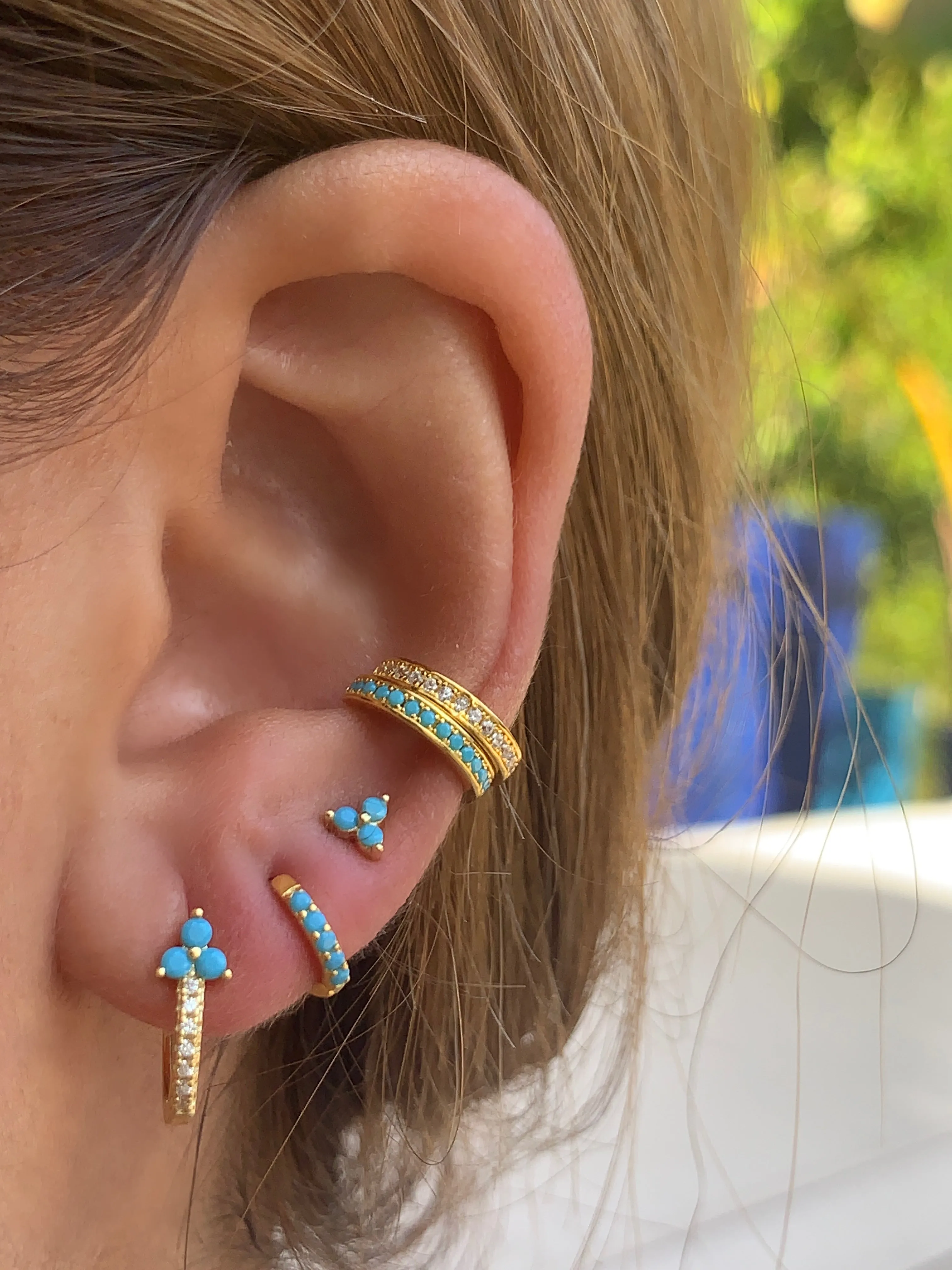 Silver 18k gold plated turquoise ear cuff pair