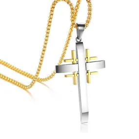 Silver and Gold Jerusalem Cross Pendant Necklace