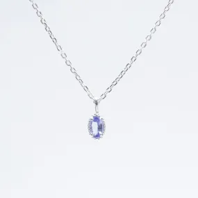 Silver Oval Milgrain Edge Tanzanite Necklace