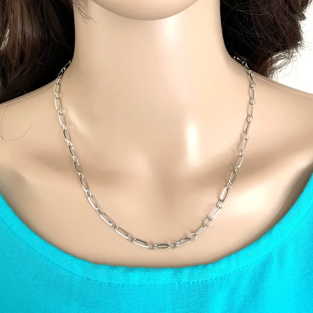 Silver Paperclip Double Ring Chain Necklace