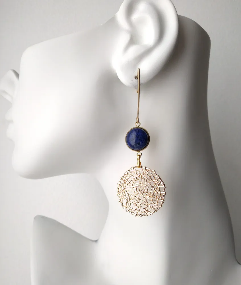 Sinamay with Lapis Lazuli Drop Earrings