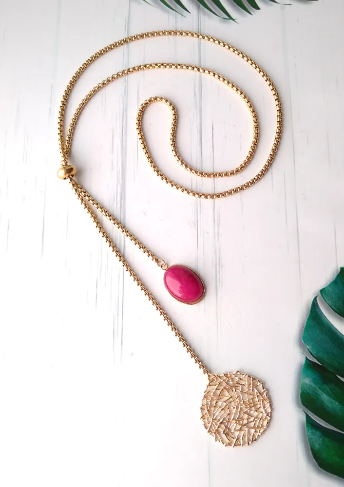 Sinamay with Pink Jade Slider Necklace