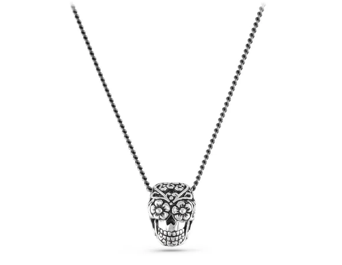 Small Day of the Dead Skull Necklace - Silver