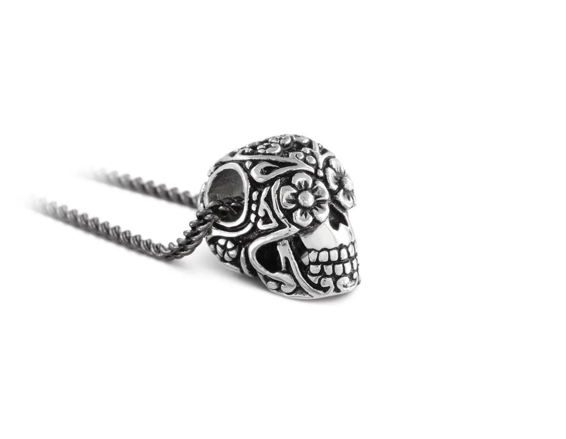 Small Day of the Dead Skull Necklace - Silver