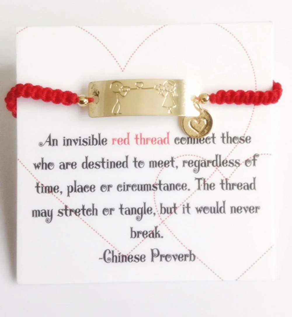 Soulmate Bracelet, Girlfriend Bracelet, Soulmate Gift, Wife Gift, His and Her Gift, Red String of Fate, Valentines red string heart bracelet