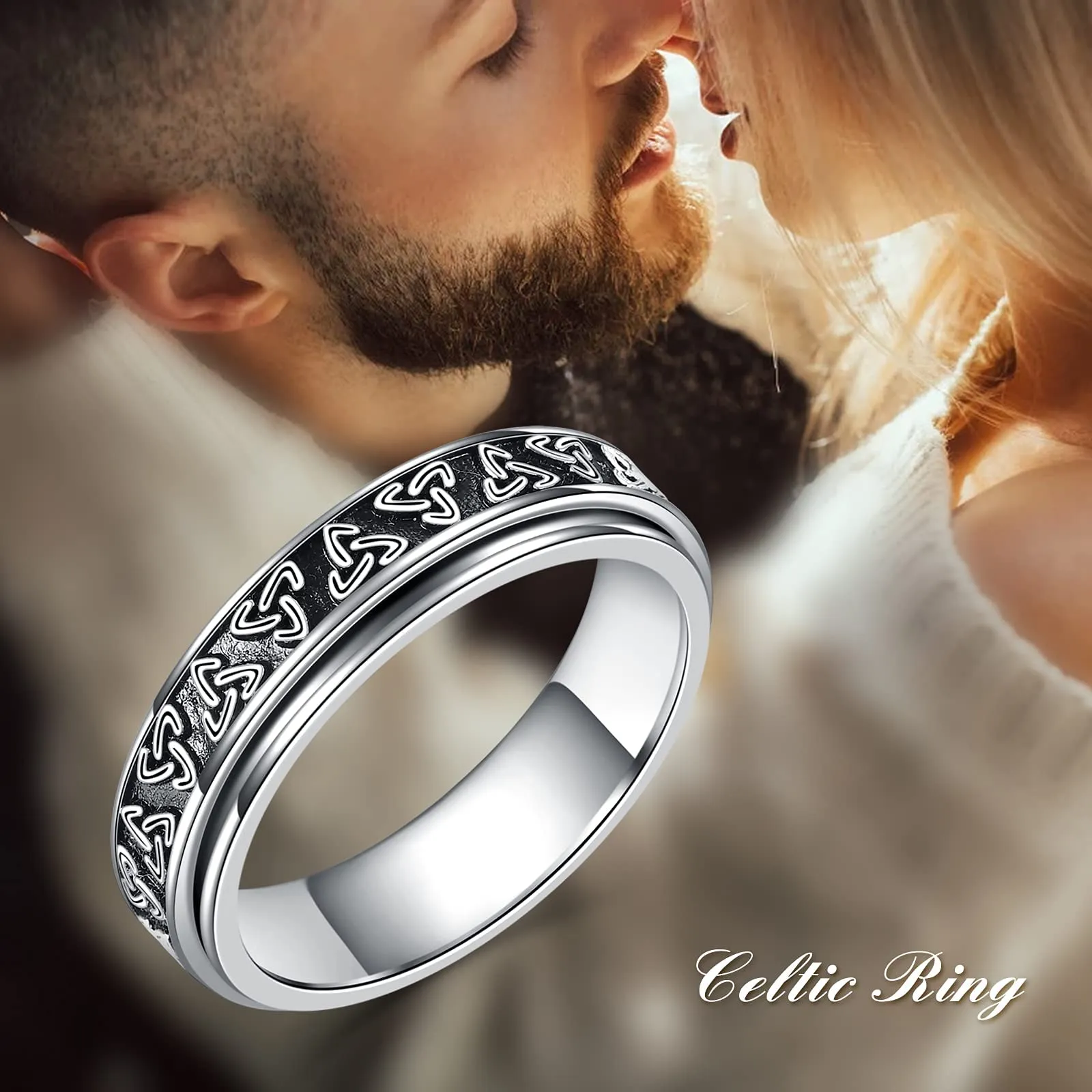 Spinner Anxiety Ring Sterling Silver Celtic Fidget Ring for Anxiety Celtic Knot Trinity Stress Relief Rings for Women Men