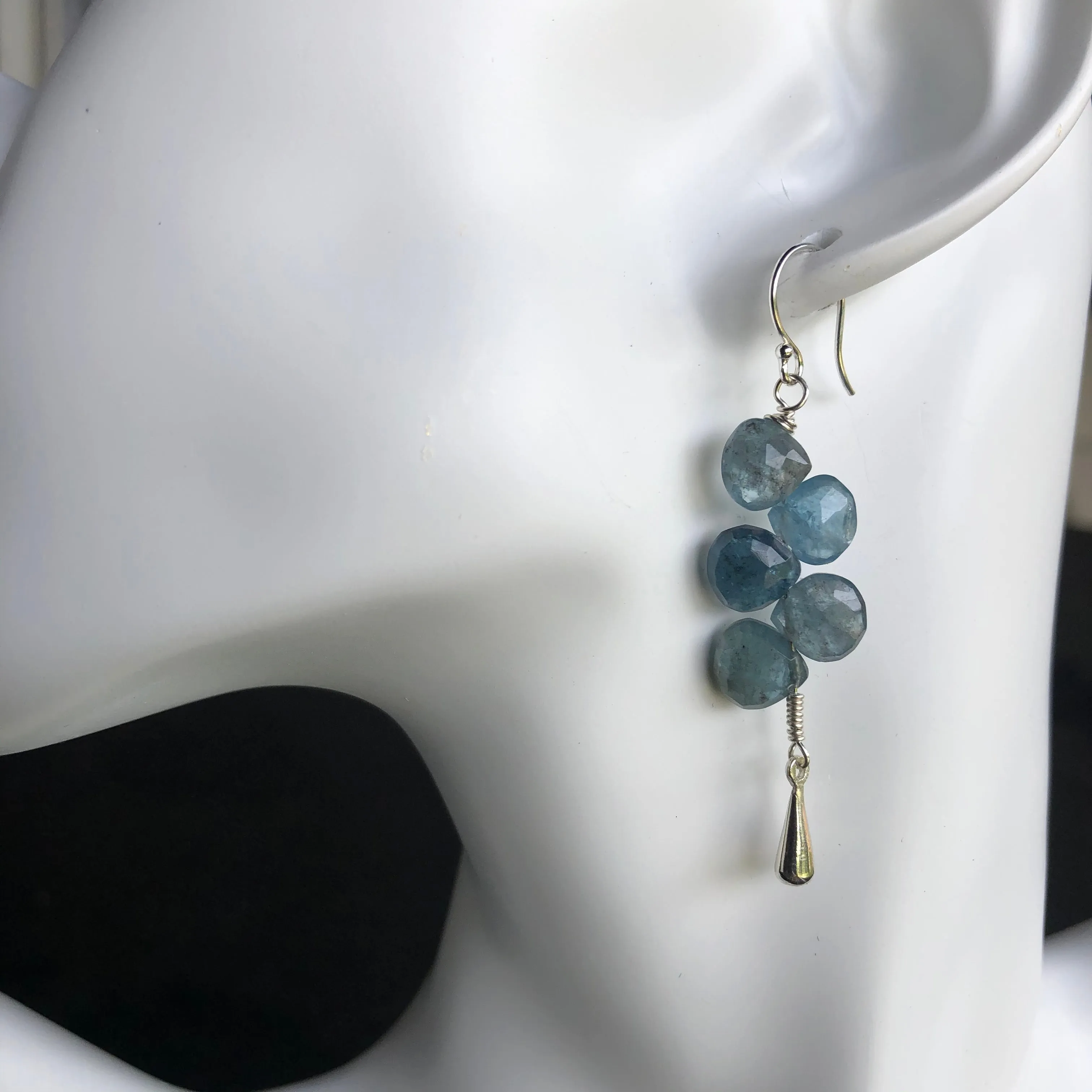 Stack Tassel Moss Aquamarine Earrings