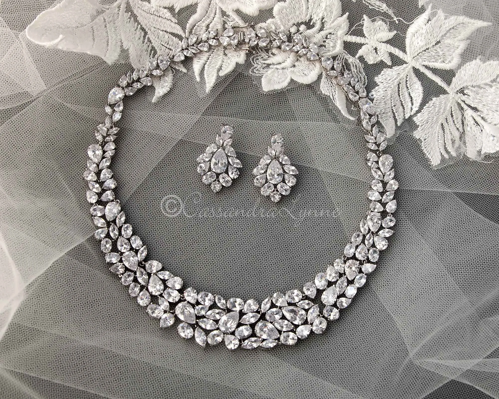 Statement Bridal Necklace of Multi Shape CZ