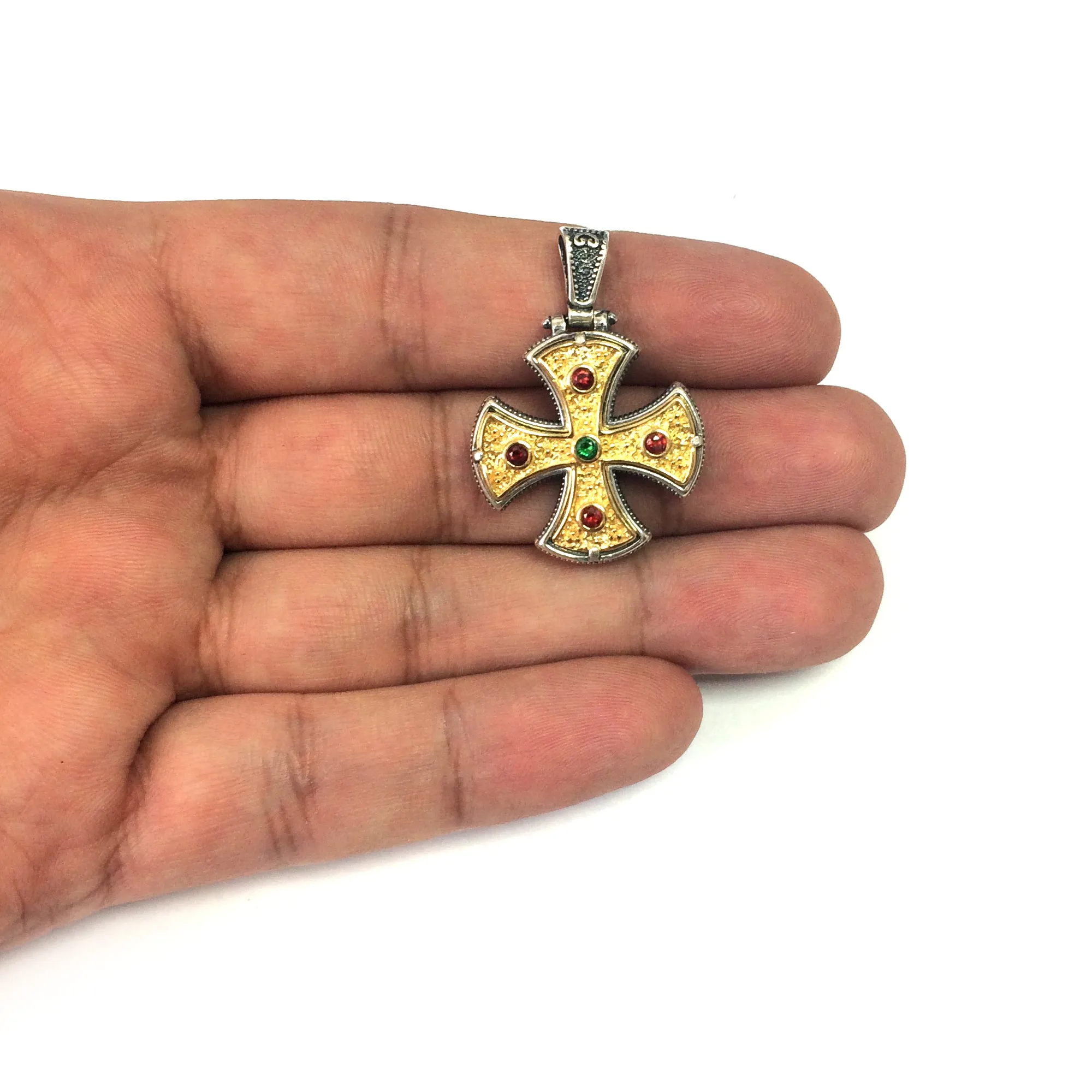 Sterling Silver 18 Karat Gold Overlay Byzantine Style Cross Pendant