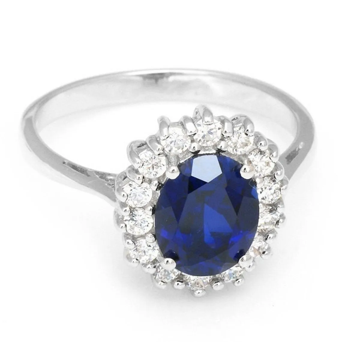 Sterling Silver Created Blue Sapphire Cocktail Ring