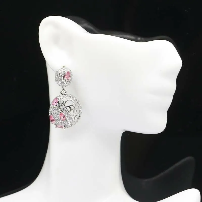 Sterling Silver Created Pink Sapphire Drop Earrings