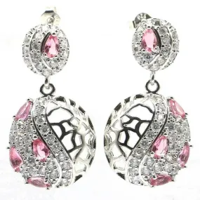 Sterling Silver Created Pink Sapphire Drop Earrings