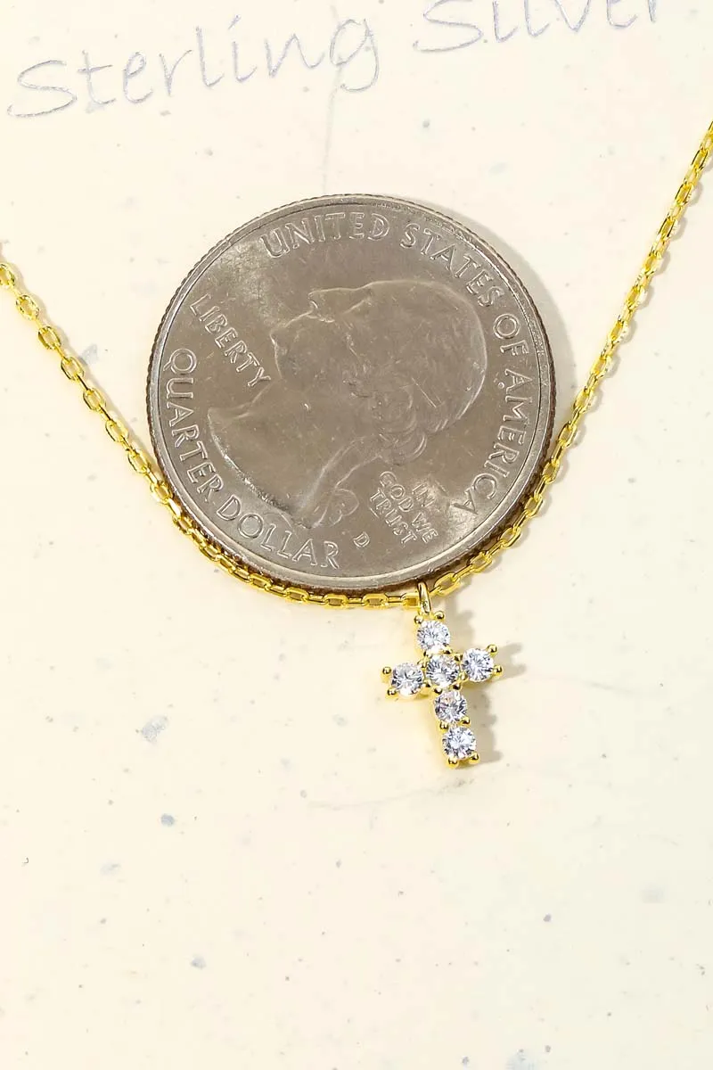 Sterling Silver Gem Cross Pendant Necklace