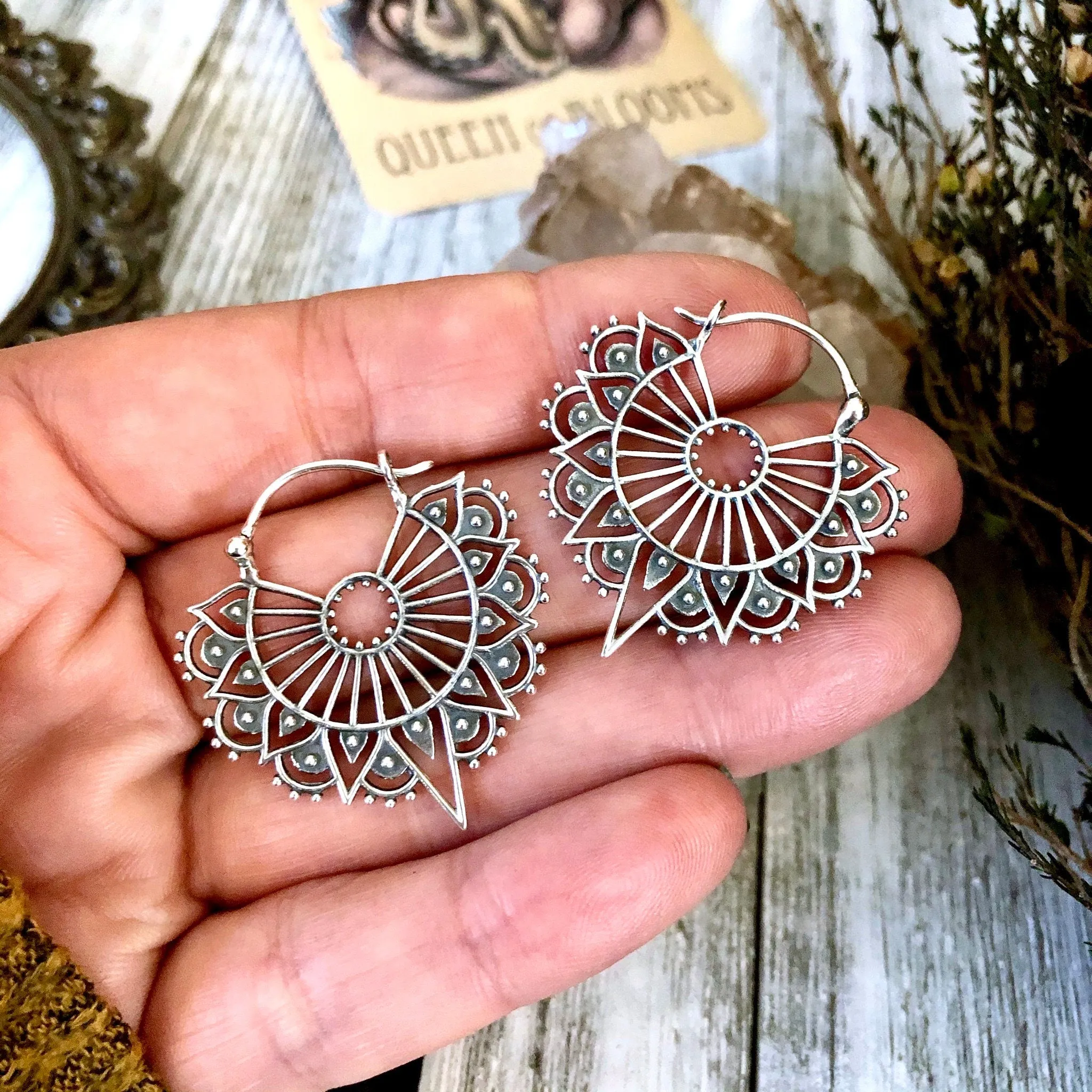 Sterling Silver Geometric Hoop Earrings / Witchy Earrings  Gothic Jewelry