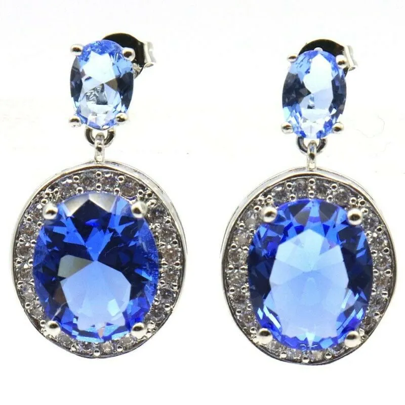 Sterling Silver Simulated Blue Tanzanite Drop Earrings