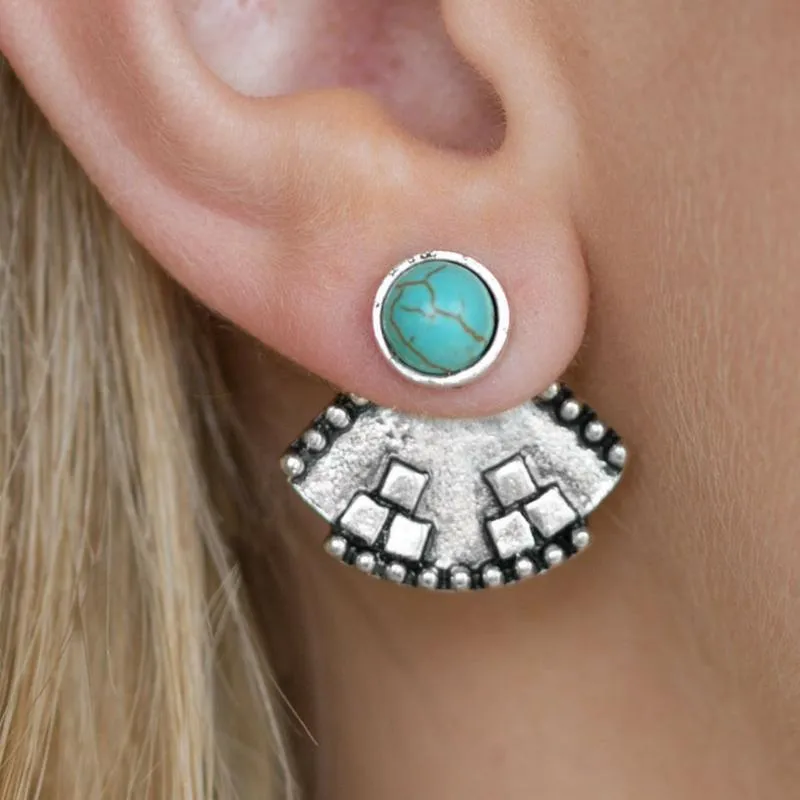 Stylishly Santa Fe Blue Ear Jacket Post Earrings