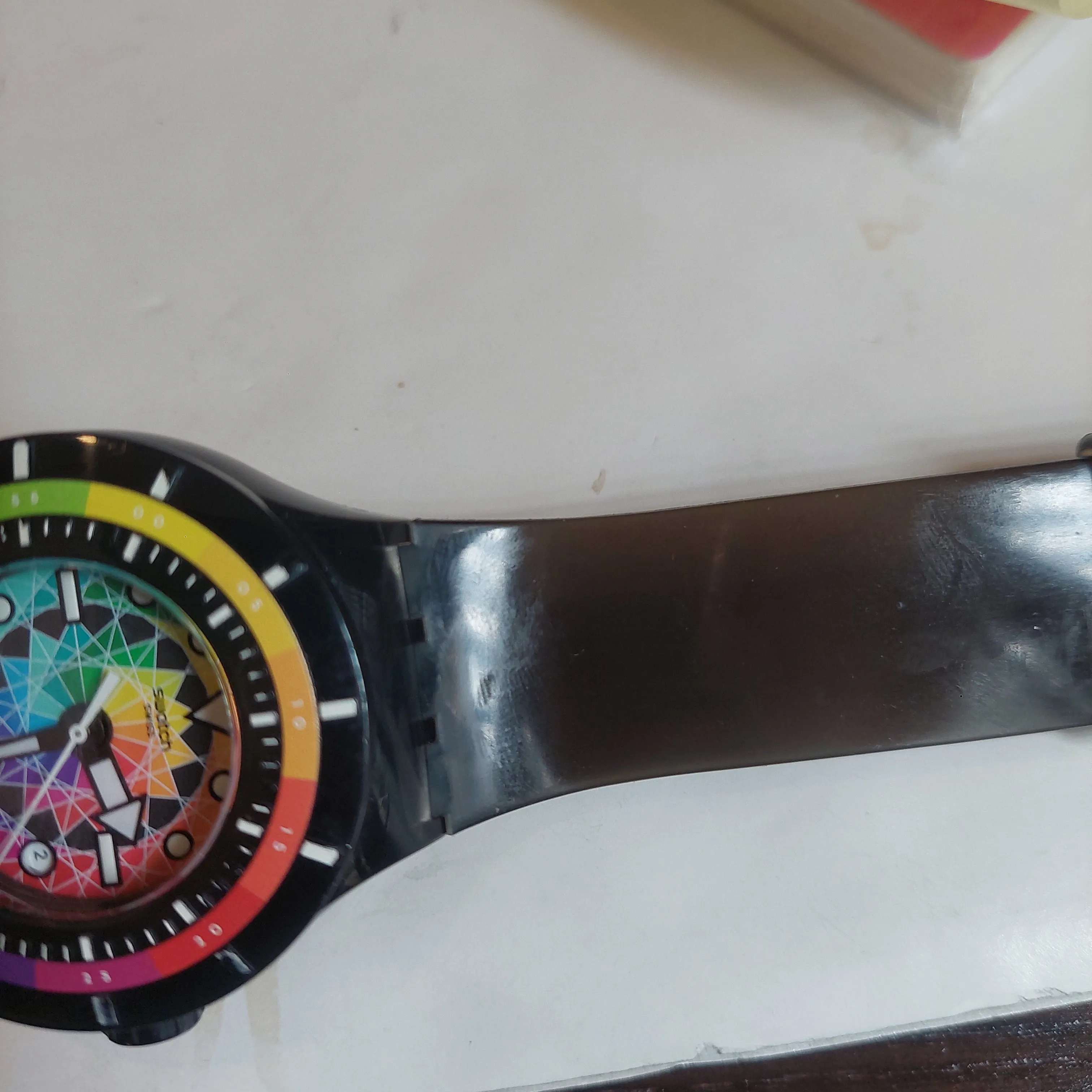 Swatch Black Mult-coloured Round Dial Rubber Strap Watch  | Gently Used |