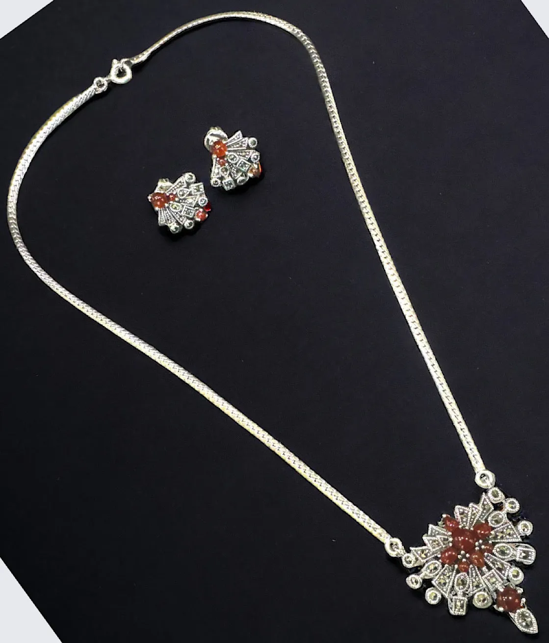 The Arabesque Silver Marcasite Necklace & Earrings