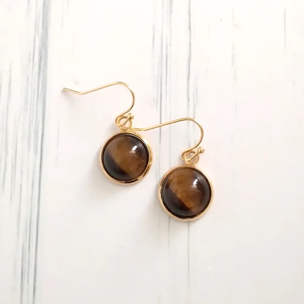 Tiger's Eye Single Gem Drop Earrings