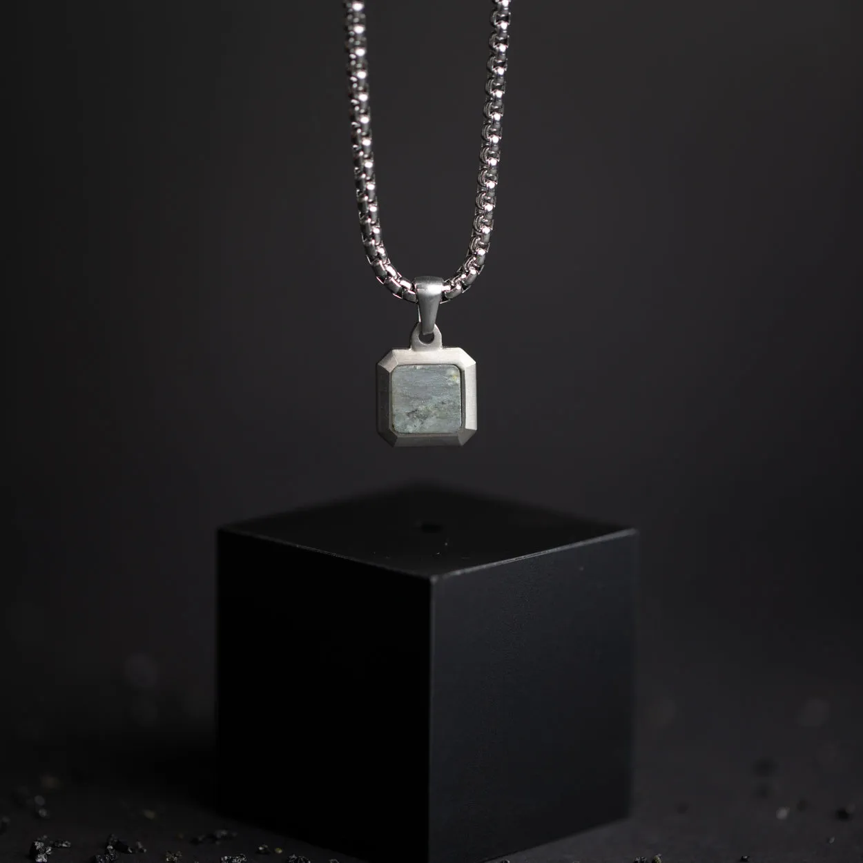 Titanium/Steel necklace with Grey Larvikite stone