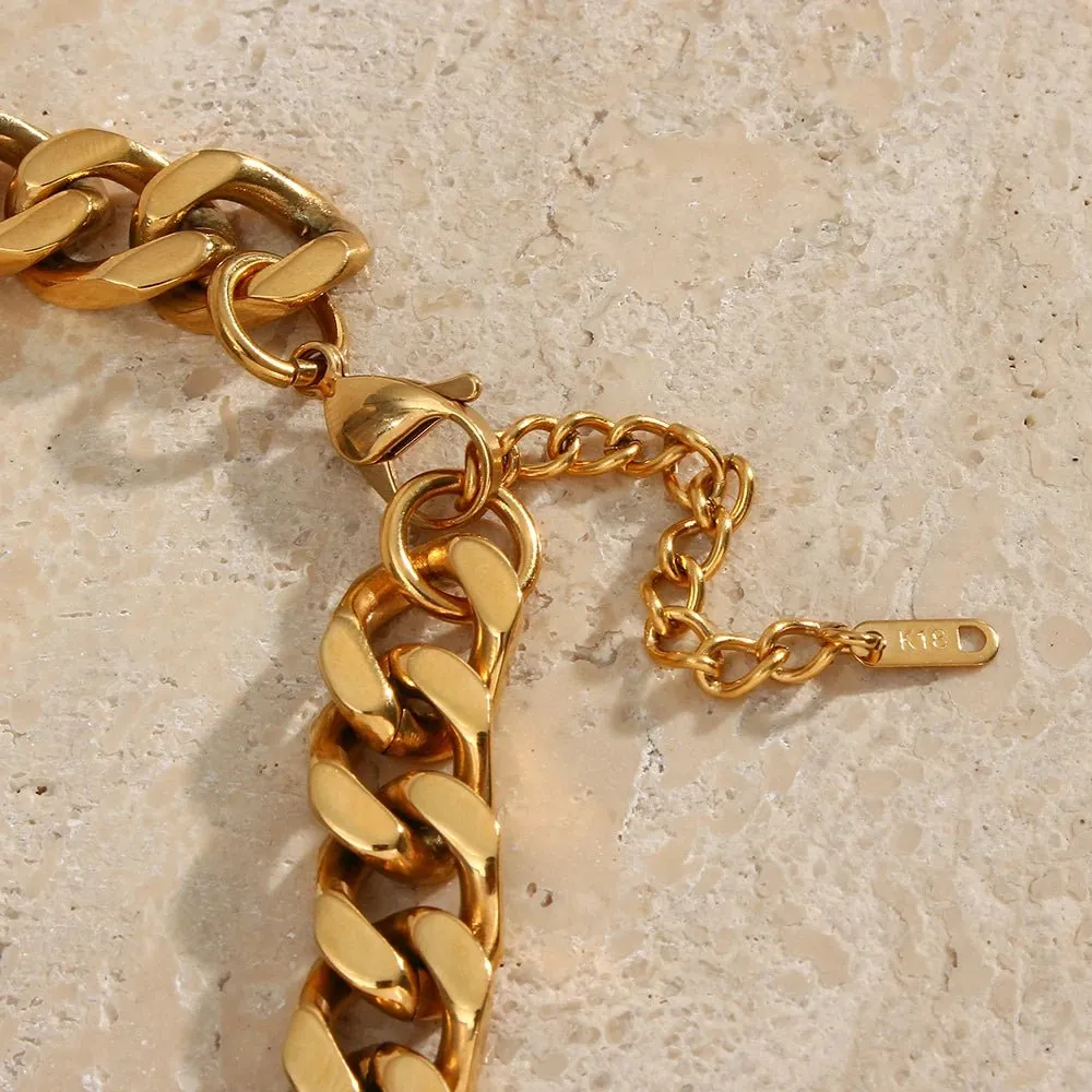 Trendy Stainless Steel 18K Gold-Plated Chunky Cuban Chain Necklaces for Women - Hip-Hop Inspired