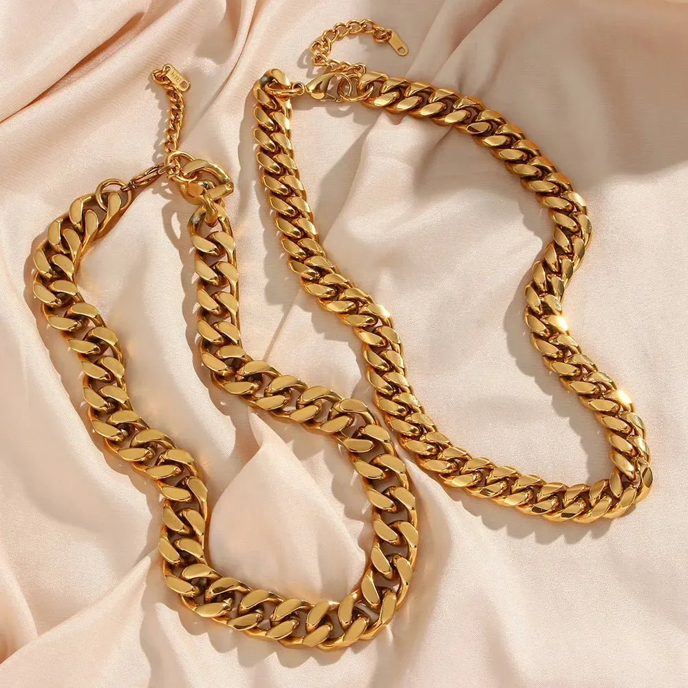 Trendy Stainless Steel 18K Gold-Plated Chunky Cuban Chain Necklaces for Women - Hip-Hop Inspired