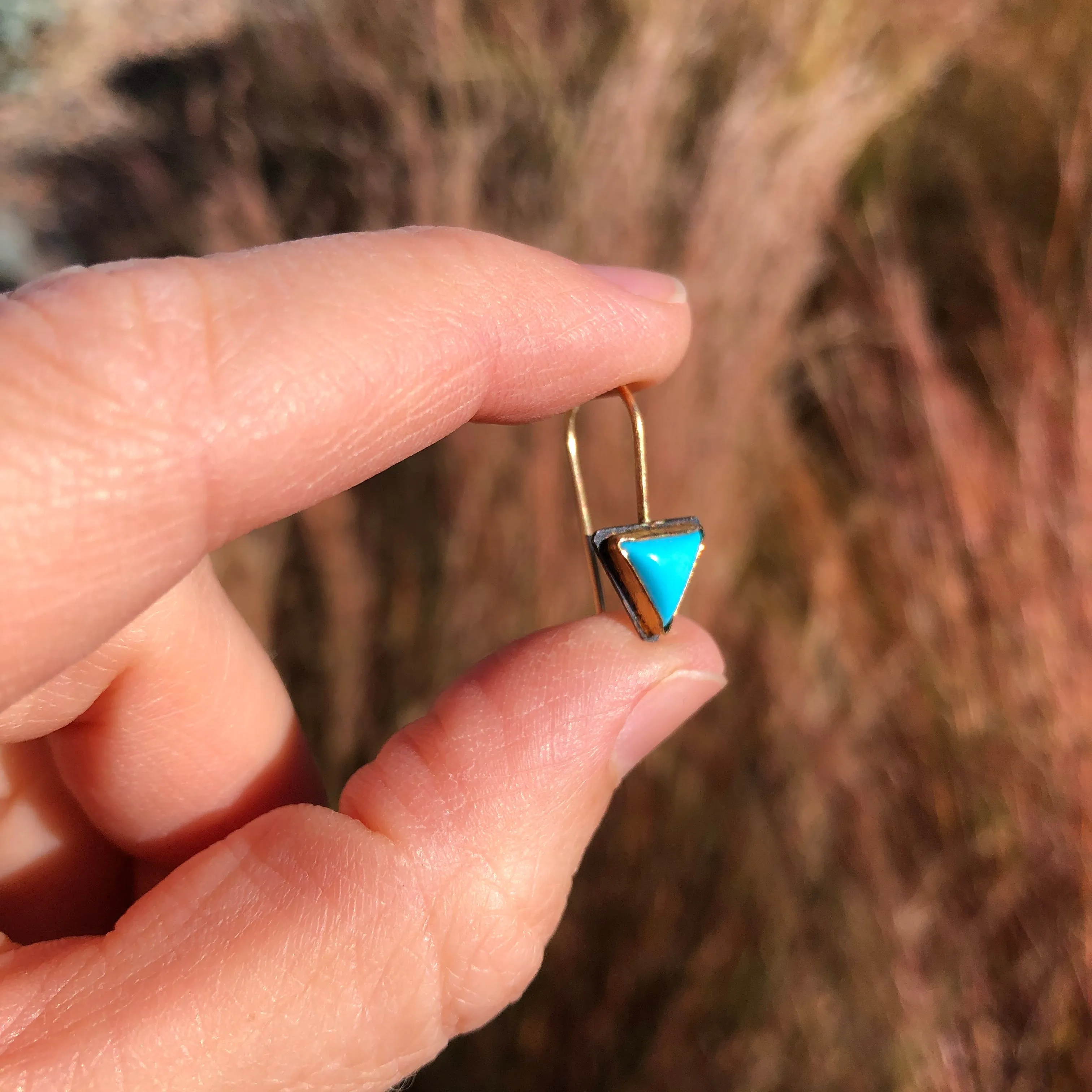 Tri Turquoise Gem Drop Earrings in Oxidized Silver and Gold