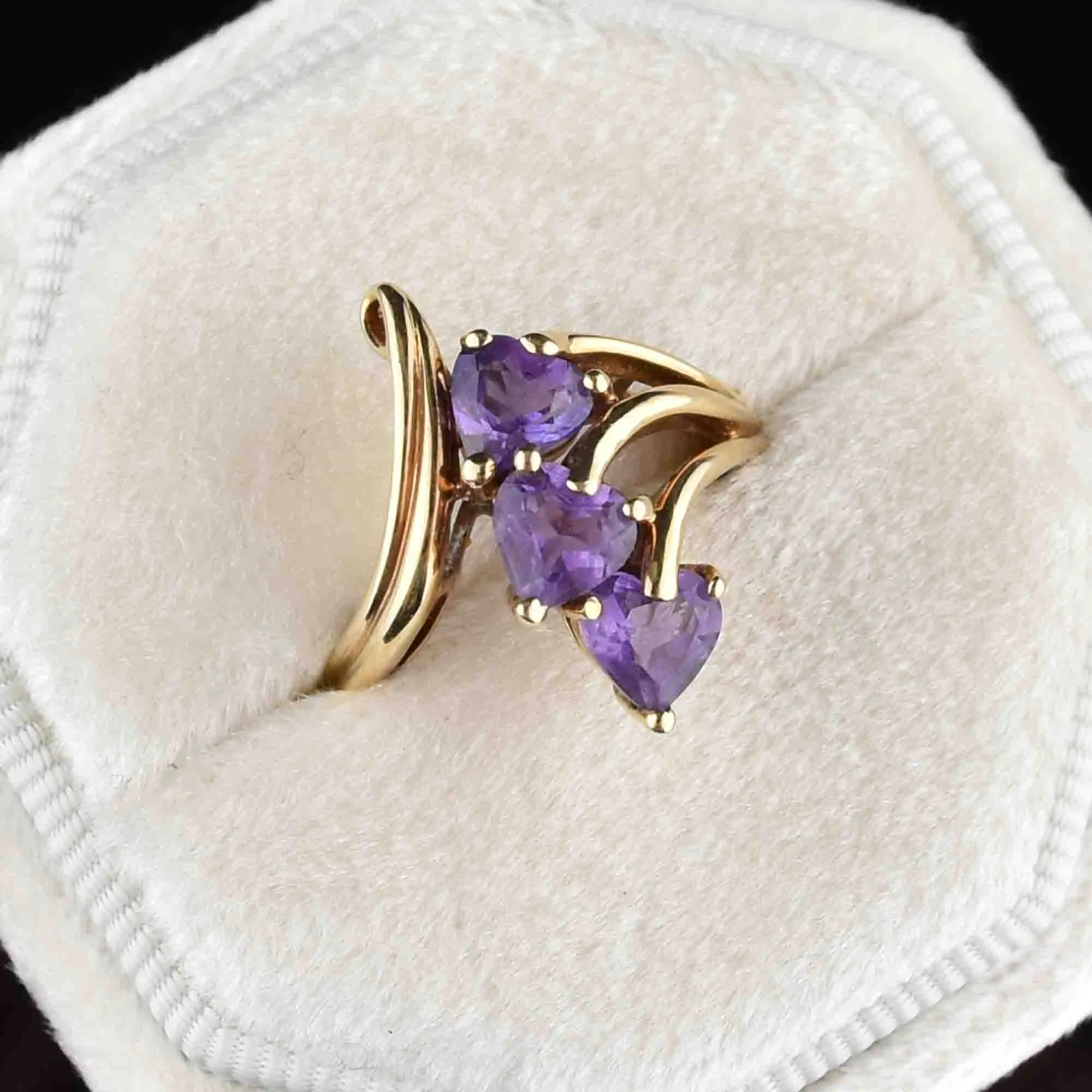 Vintage 10K Gold Amethyst Bypass Ring, Sz 5.25