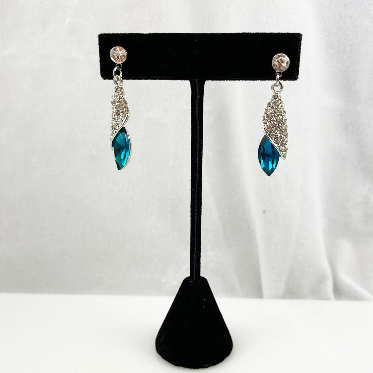 Vintage Teal Rhinestone Drop Earrings