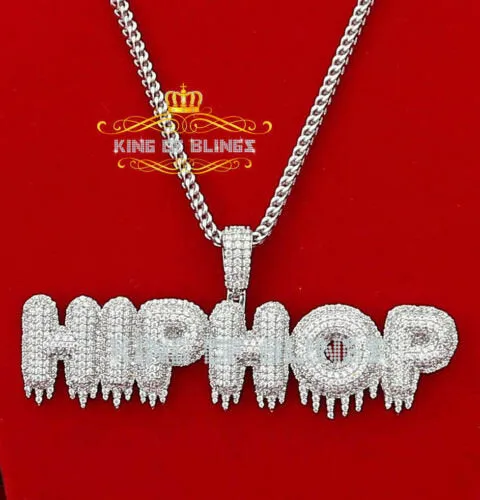 White Dripping HIPHOP 925 Sterling Silver Pendant with 19.85ct Cubic Zirconia