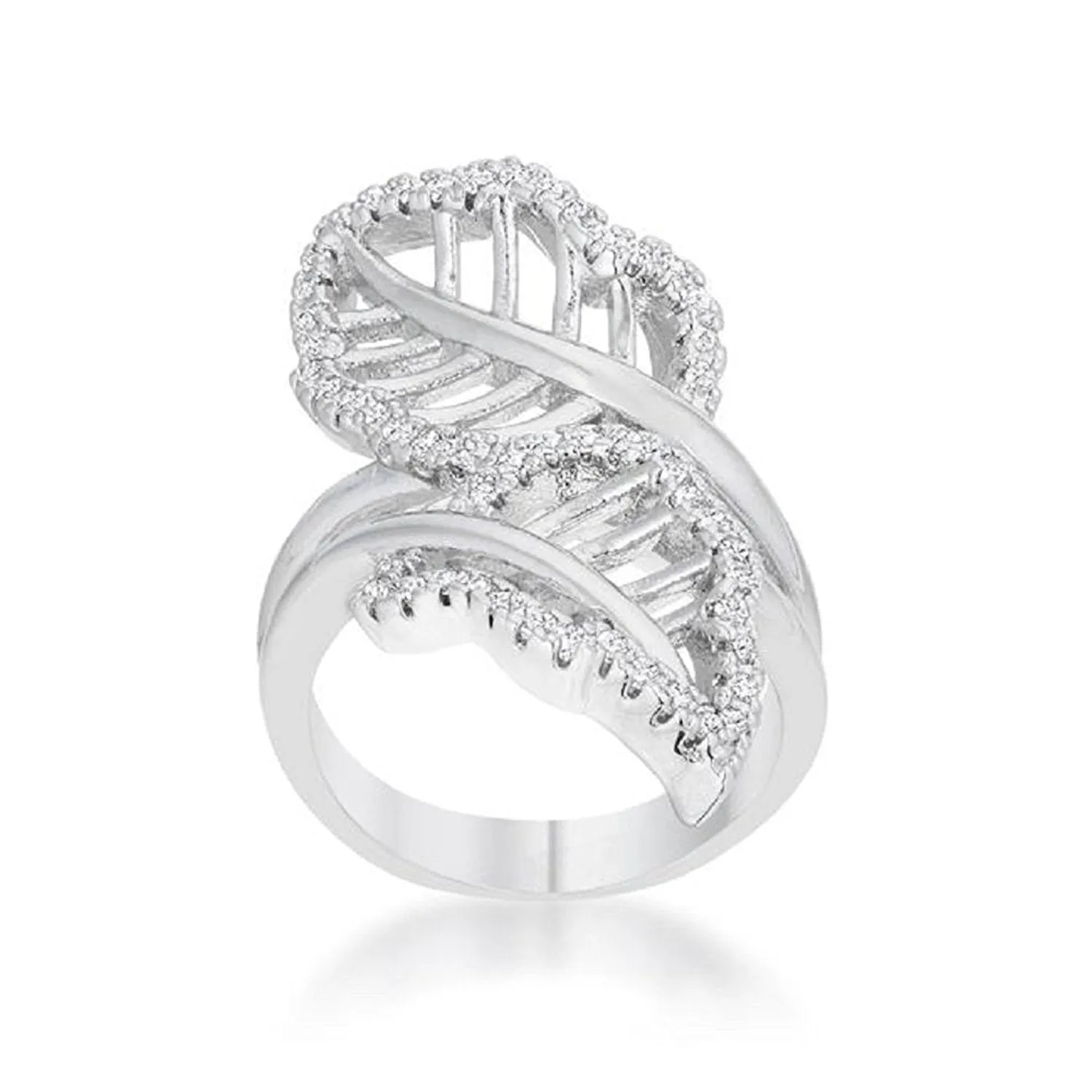 WildKlass 0.4ct CZ Rhodium Plated Leaf Wrap Ring