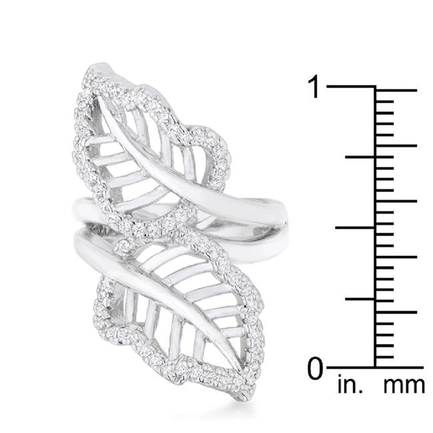 WildKlass 0.4ct CZ Rhodium Plated Leaf Wrap Ring