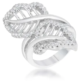 WildKlass 0.4ct CZ Rhodium Plated Leaf Wrap Ring