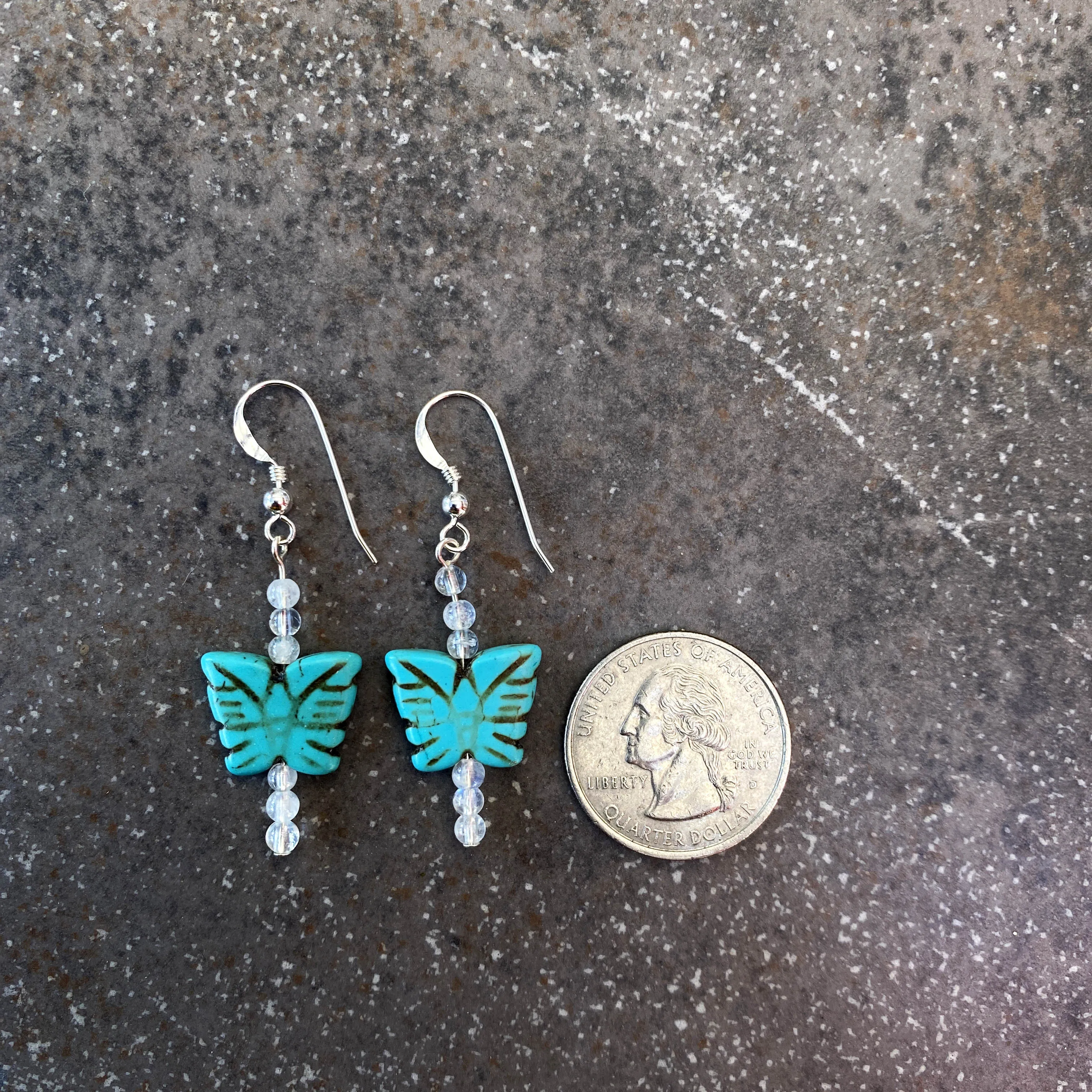 Women's Howlite Butterfly Earrings with Moonstones or Aquamarine Gemstones