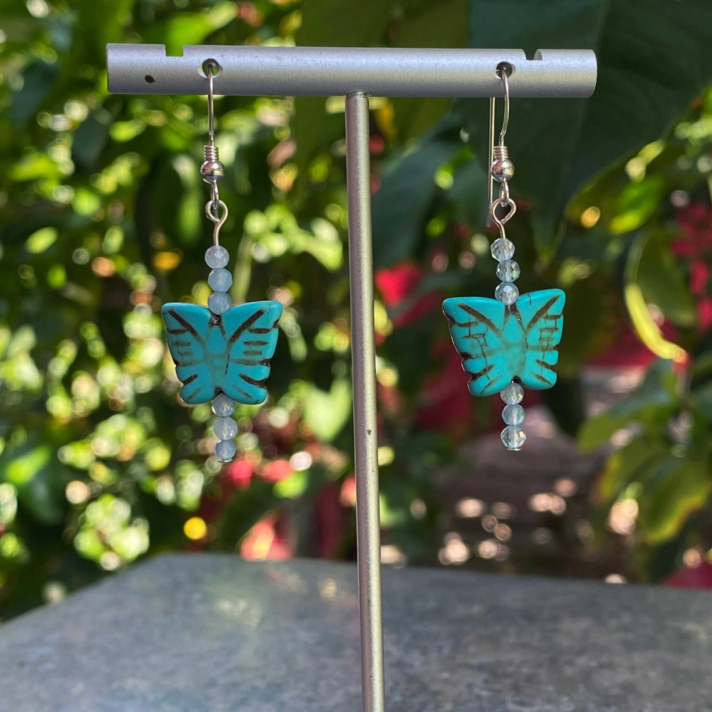 Women's Howlite Butterfly Earrings with Moonstones or Aquamarine Gemstones