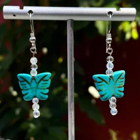 Women's Howlite Butterfly Earrings with Moonstones or Aquamarine Gemstones