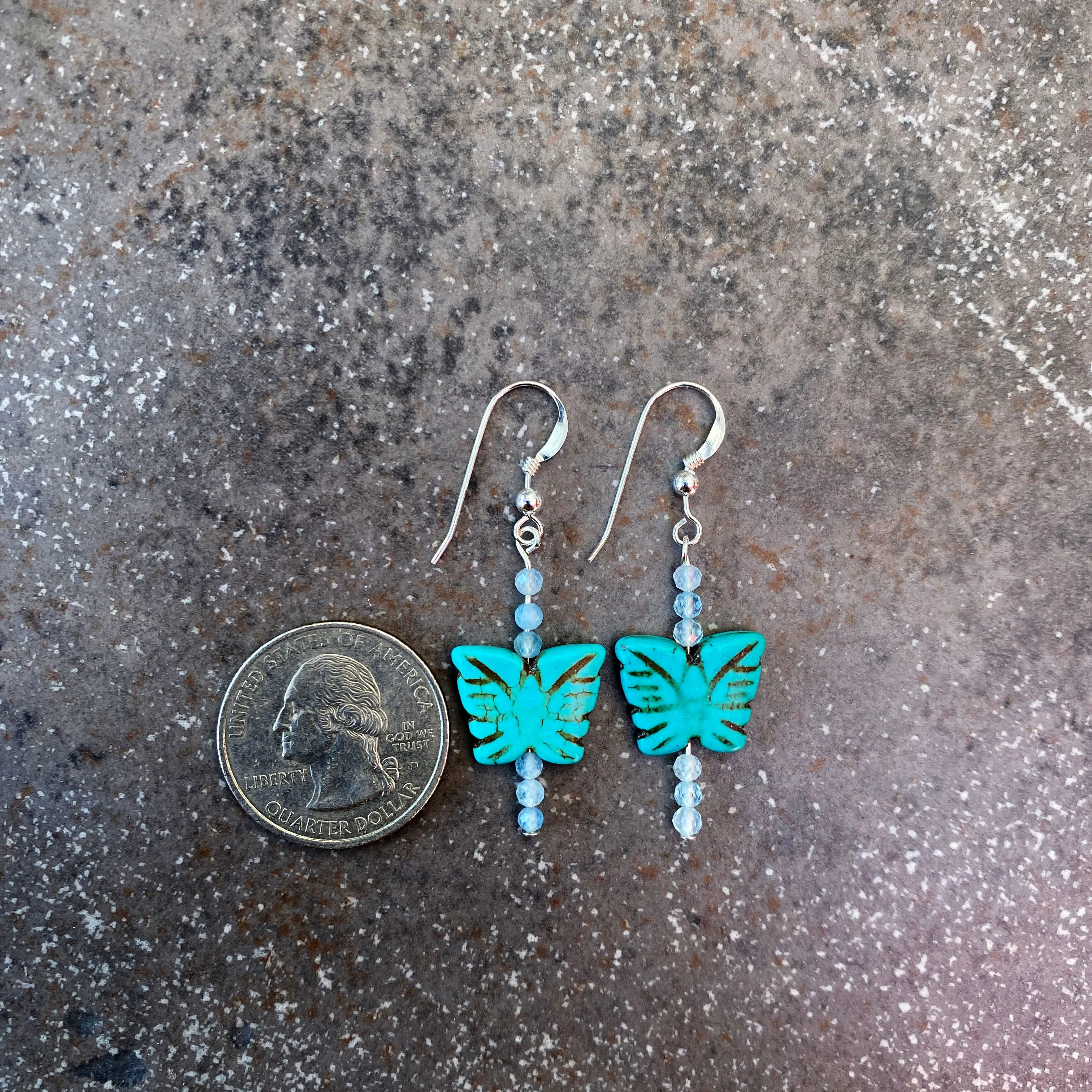 Women's Howlite Butterfly Earrings with Moonstones or Aquamarine Gemstones