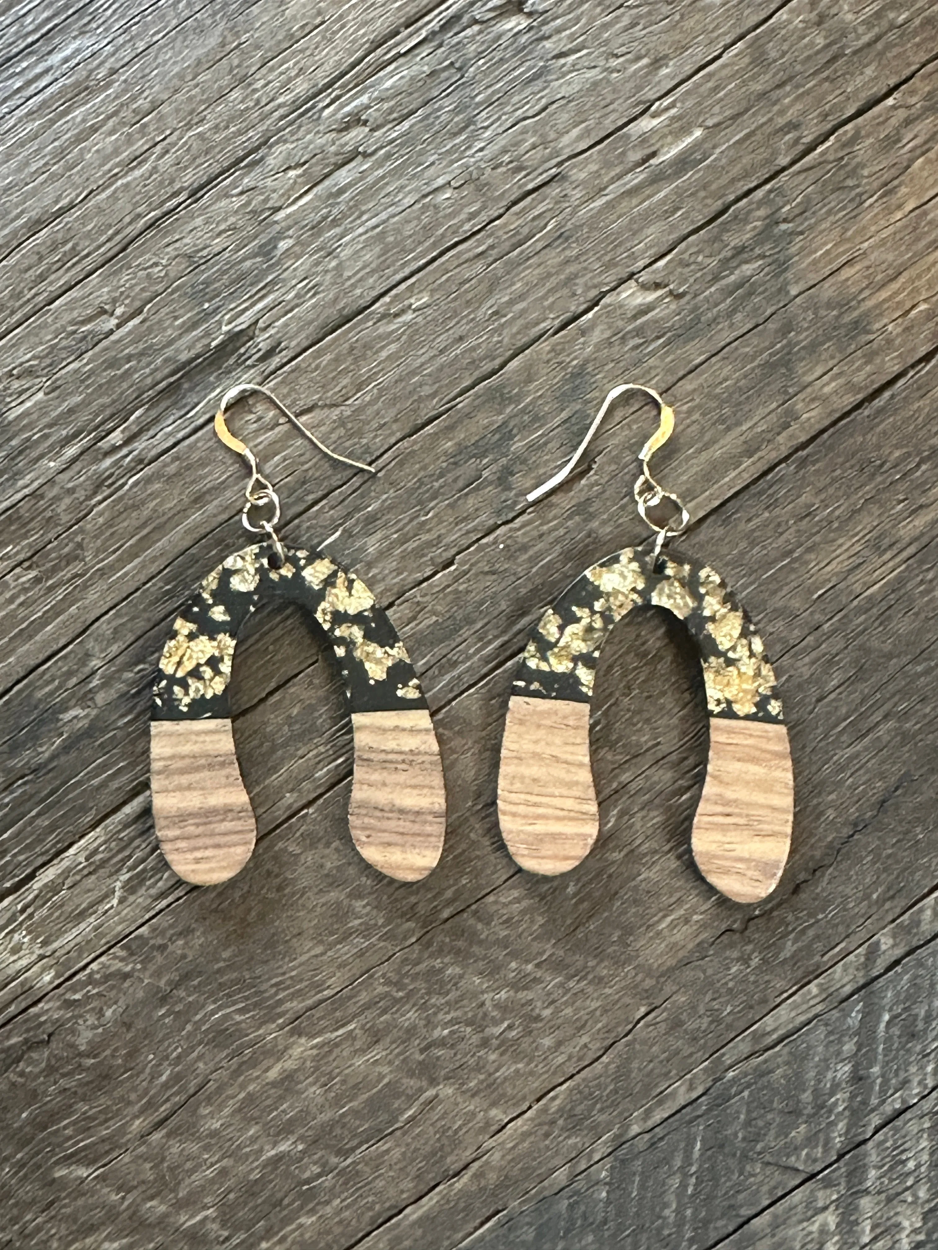 Wooden & Gold Foil Drop Earrings - Natural U