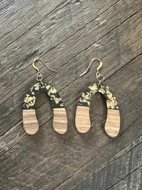 Wooden & Gold Foil Drop Earrings - Natural U