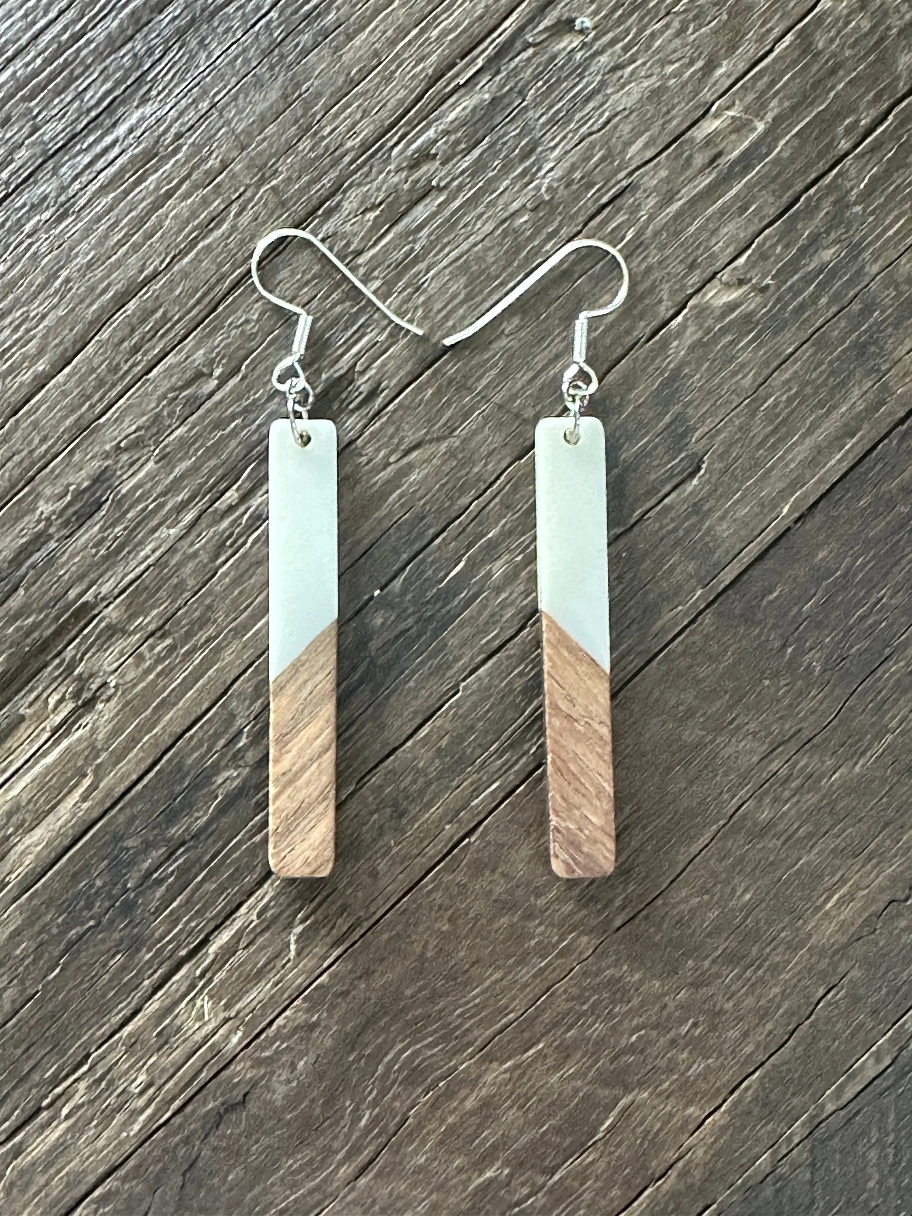 Wooden Drop Earrings - Elongated Bar