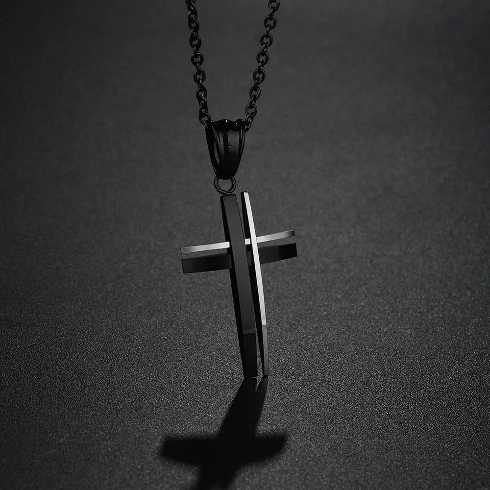 WWJD Simple Black Silver Gold Cross Necklace Stainless Steel Necklace